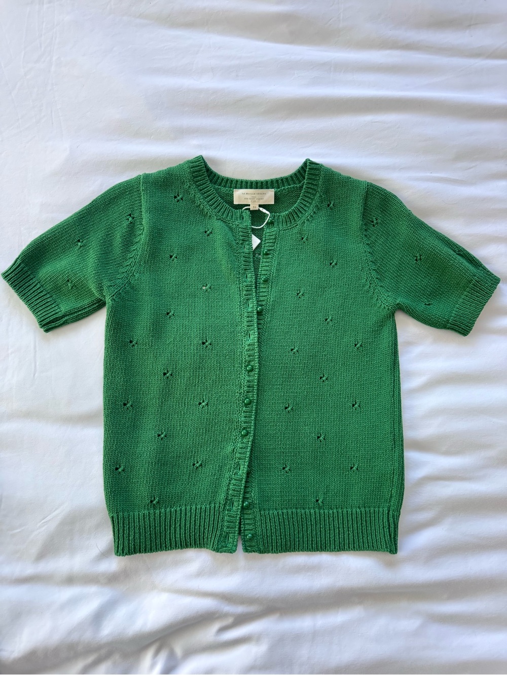 Sezane Kyle Green Short Sleeve Knit Cardigan - Xs